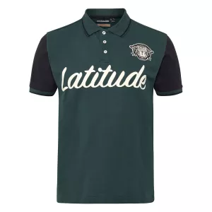 Polo vert bouteille manches contrastées imprimé Latitude