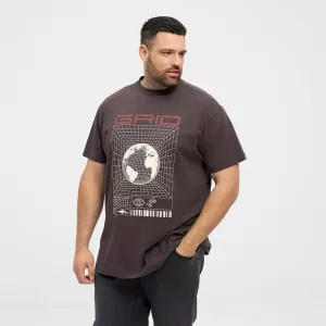 T-shirt brun foncé imprimé graphique coton épais-6XL