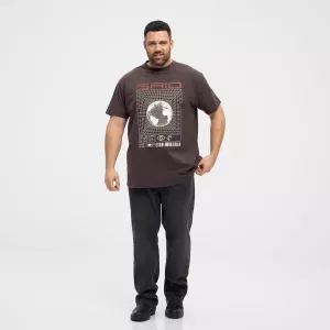 T-shirt brun foncé imprimé graphique coton épais-3XL