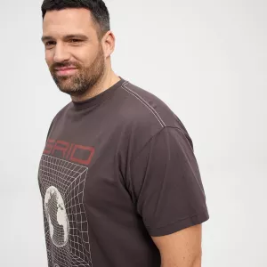 T-shirt brun foncé imprimé graphique coton épais-3XL