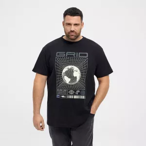 T-shirt noir imprimé graphique coton épais-6XL