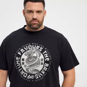 T-shirt noir imprimé asiatique coton épais-4XL