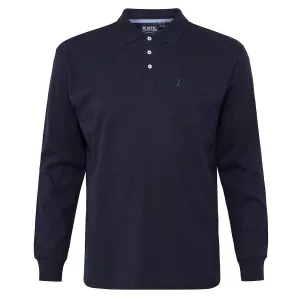 Polo manches longues bleu nuit motif texturé