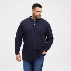 Polo manches longues bleu nuit motif texturé-6XL