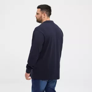 Polo manches longues bleu nuit motif texturé-6XL