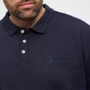 Polo manches longues bleu nuit motif texturé-7XL