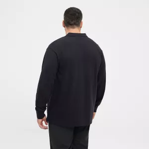 Polo manches longues noir motif texturé-3XL