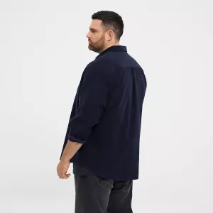 Chemise bleu nuit manche longue en velours côtelé-5XL