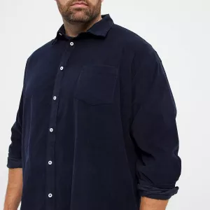 Chemise bleu nuit manche longue en velours côtelé-3XL
