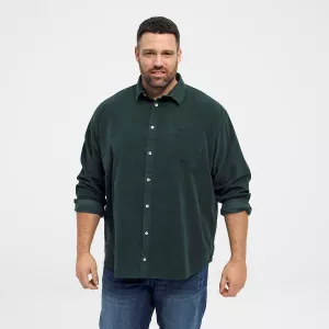 Chemise vert bouteille manche longue en velours côtelé-7XL