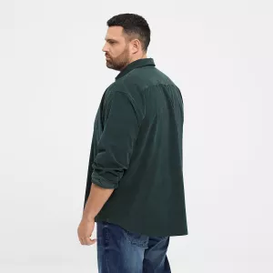 Chemise vert bouteille manche longue en velours côtelé-5XL