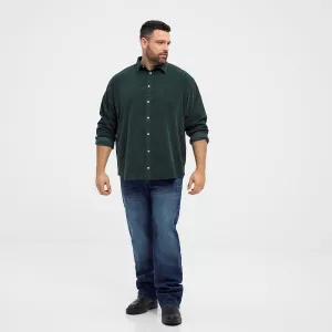 Chemise vert bouteille manche longue en velours côtelé-5XL