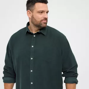 Chemise vert bouteille manche longue en velours côtelé-5XL
