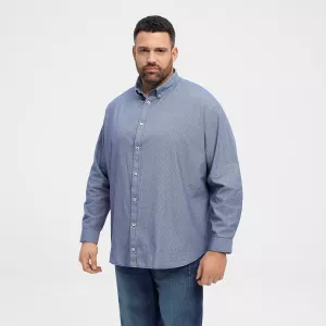Chemise à petits carreaux bleu nuit en denim léger-6XL
