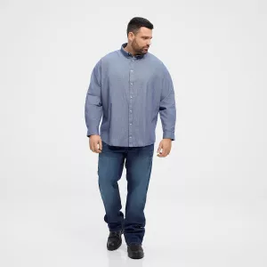 Chemise à petits carreaux bleu nuit en denim léger-5XL