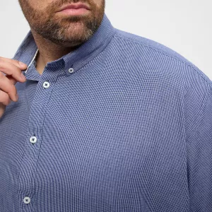 Chemise à petits carreaux bleu nuit en denim léger-6XL