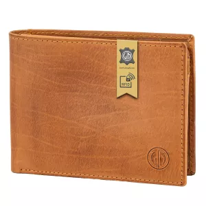Portefeuille homme cognac RFID élégant en cuir véritable