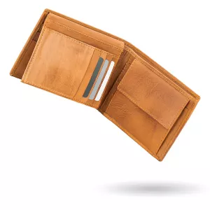 Portefeuille homme cognac RFID élégant en cuir véritable--