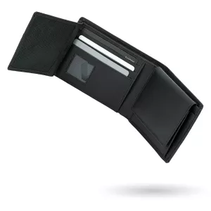Portefeuille homme noir RFID élégant en cuir véritable--