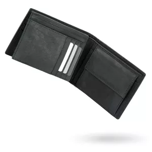 Portefeuille homme noir cuir italien grainé RFID sécurisé--
