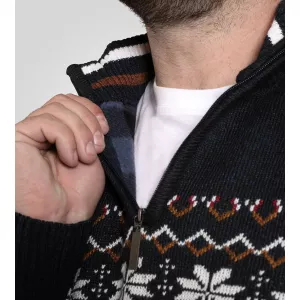 Pull col zippé D555 Edinson bleu marine-5XL