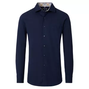 Chemise twill confort bleu marine à détails carreaux-5XL