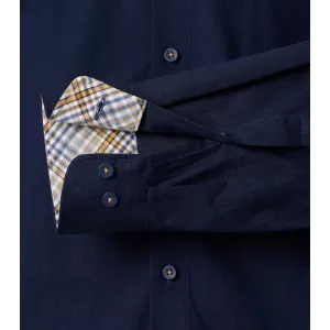Chemise twill confort bleu marine à détails carreaux-5XL