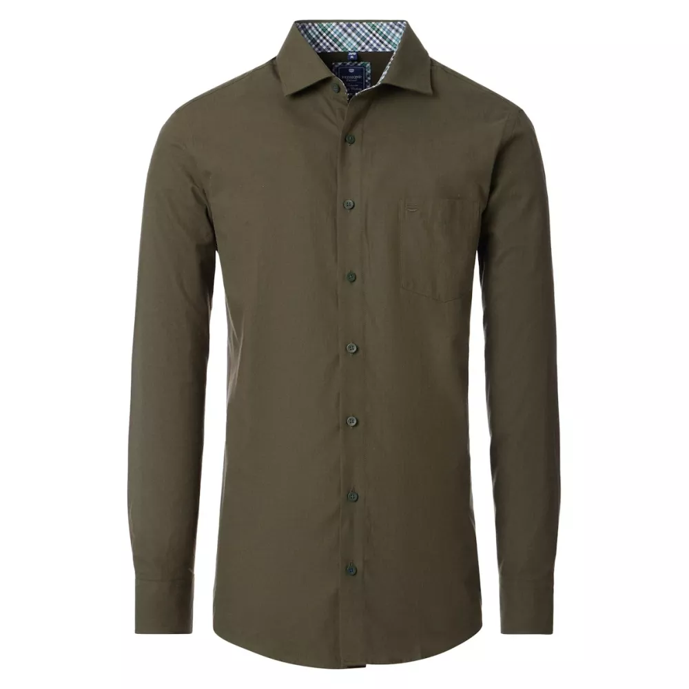 Chemise twill confort vert olive à détails carreaux-4XL