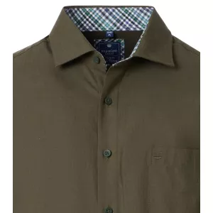 Chemise twill confort vert olive à détails carreaux-4XL