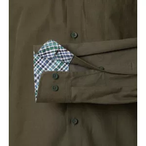 Chemise twill confort vert olive à détails carreaux-3XL