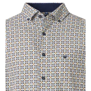 Chemise motifs jaune, bleu et marron manches longues-6XL