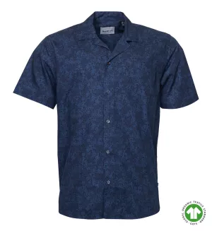 Chemise manches courtes bleu marine motif algue