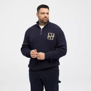 Pull col zippé homme bleu nuit logo brodé-6XL
