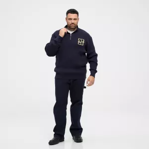 Pull col zippé homme bleu nuit logo brodé-4XL