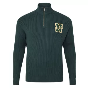 Pull col zippé homme vert bouteille logo brodé