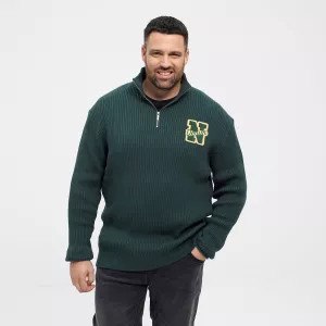 Pull col zippé homme vert bouteille logo brodé-5XL