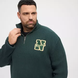 Pull col zippé homme vert bouteille logo brodé-5XL