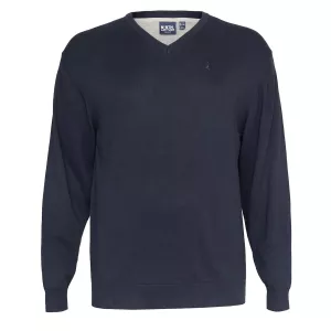 Pull col V homme bleu nuit élégant et respirant-4XL