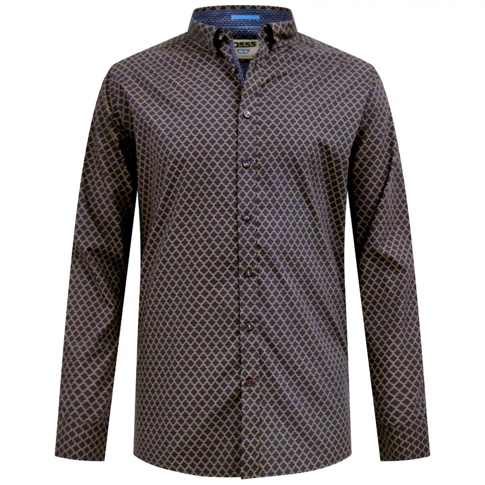 Chemise D555 SHEFFIELD bleu marine micro motif doré-6XL