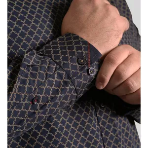 Chemise D555 SHEFFIELD bleu marine micro motif doré-4XL