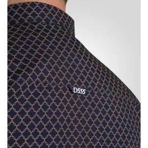 Chemise D555 SHEFFIELD bleu marine micro motif doré-5XL