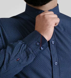 Chemise D555 MIDDLESBROUGH bleu marine micro motif - Grande Longueur-LT