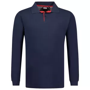 Polo manches longues bleu marine col contrasté-5XL