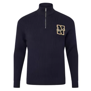 Pull col zippé homme bleu nuit logo brodé grande longueur
