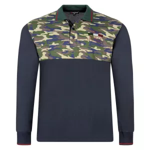 Polo manches longues bleu marine et camouflage