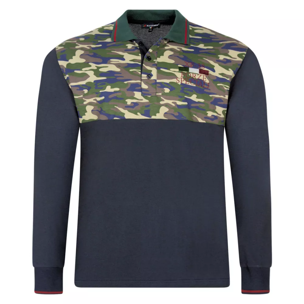 Polo manches longues bleu marine et camouflage-3XL
