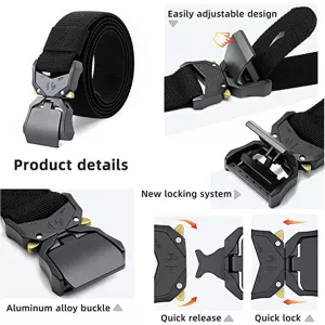 Ceinture tactique élastique noire boucle rapide-8XL
