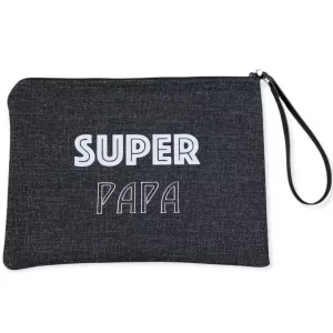 Pochette pour homme floquée Super Papa en anjou noir