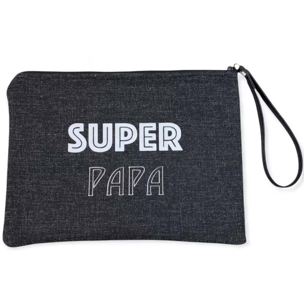 Pochette pour homme floquée Super Papa en anjou noir--