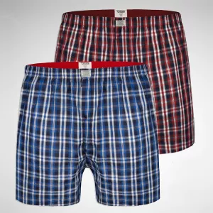 Lot de 2 boxers confort à carreaux rouge et bleu-3XL